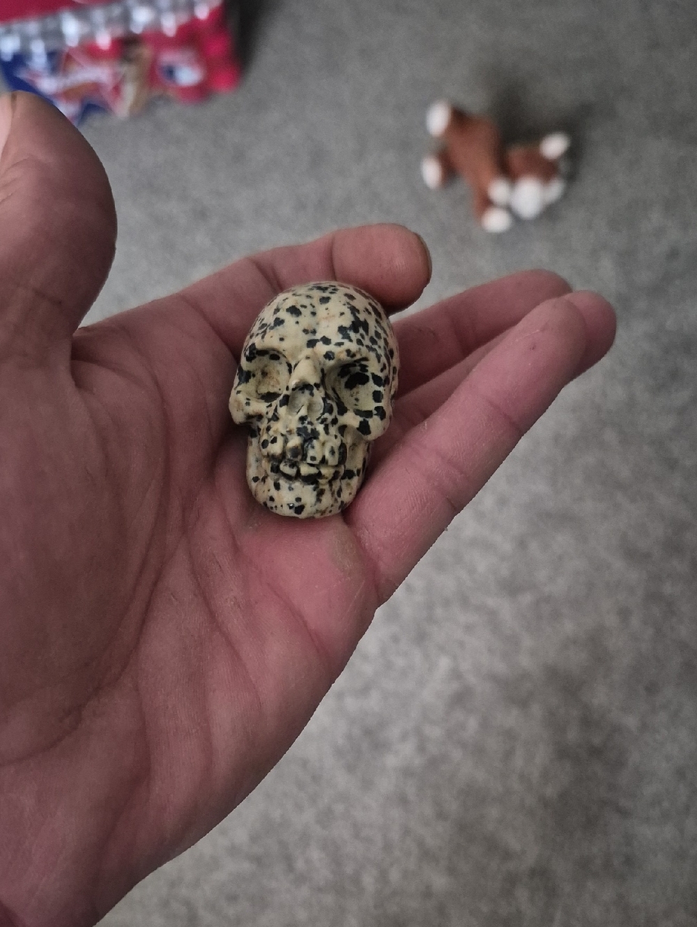 Speckled Stone Skull Figurine - Cream with Black Flecks